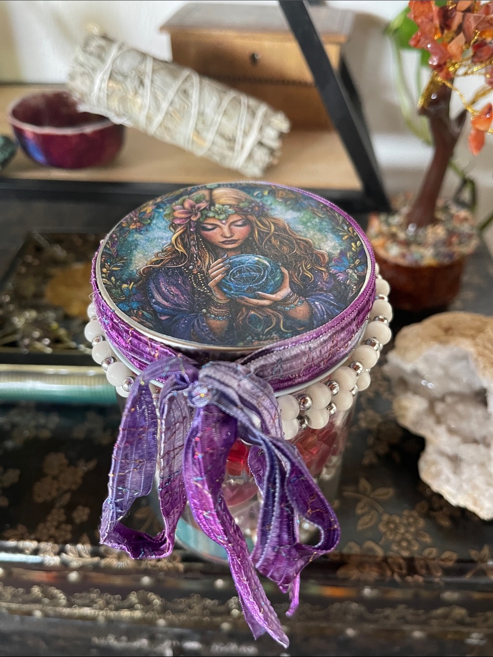 Purple Mystical Keepsake Jar with Goddess Lid